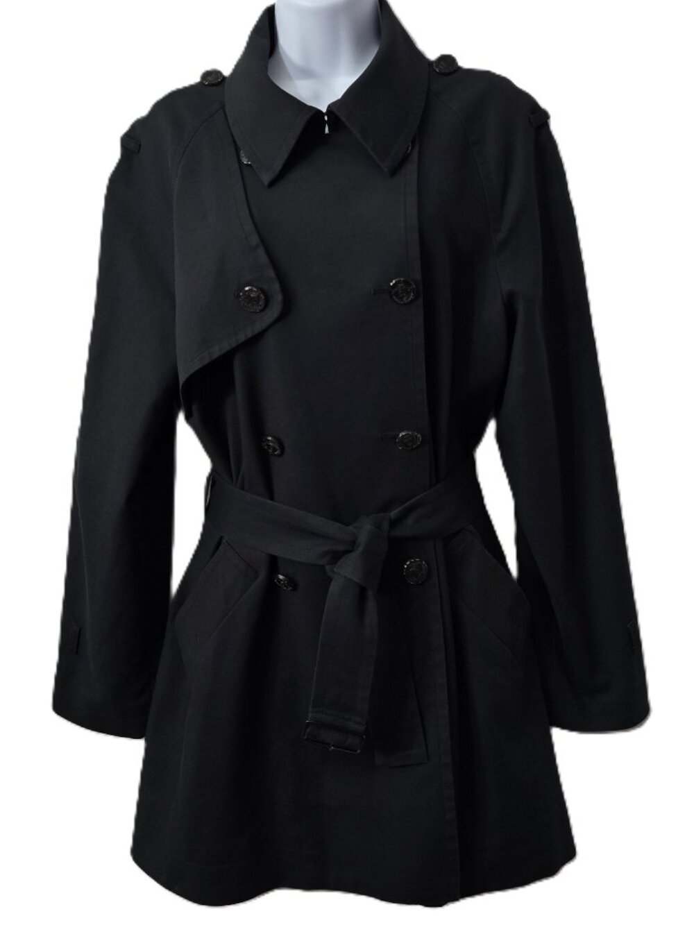 St John Belted Trench Coat L Jacket Mid Length Cotton Black Zebra Marie Gray